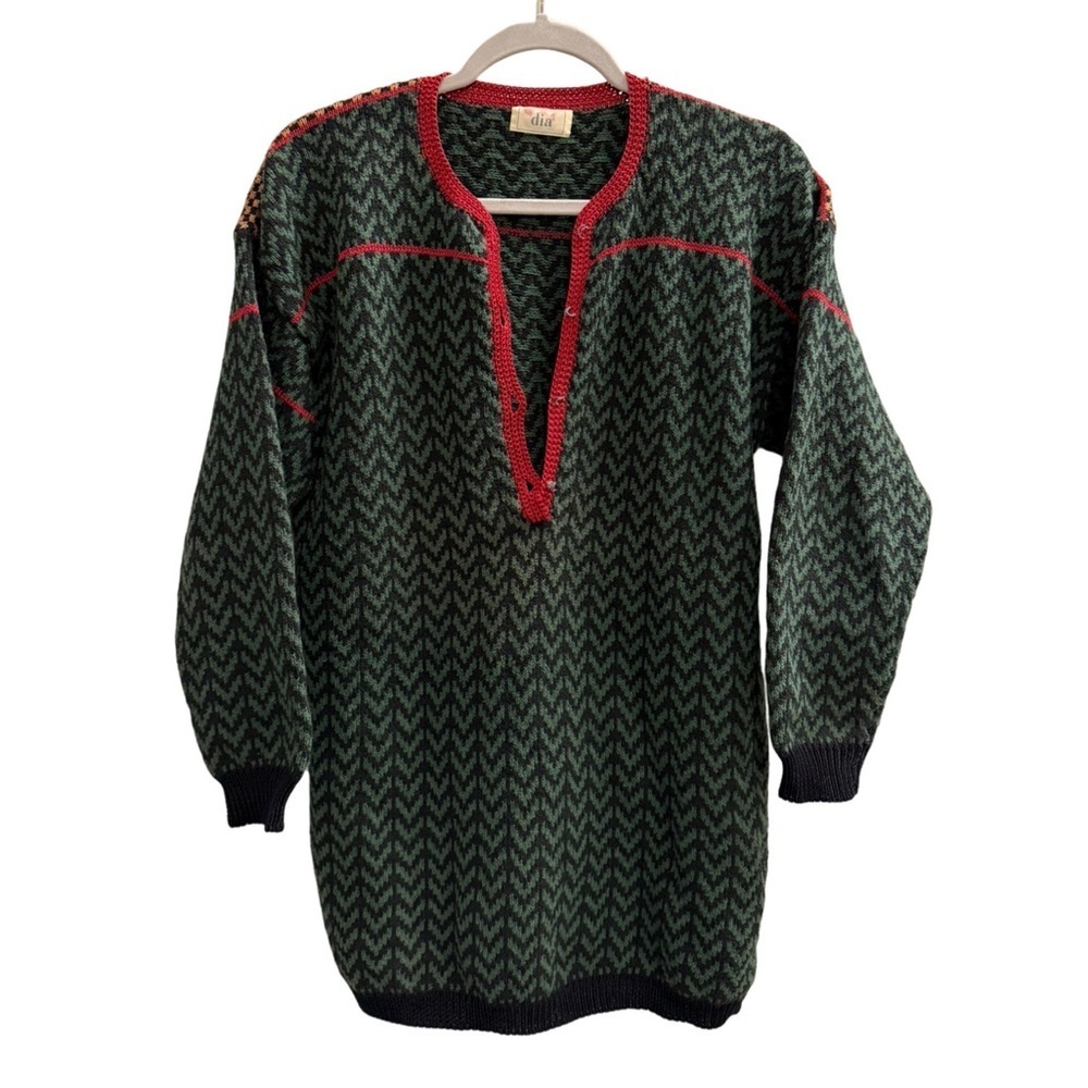 Vintage DIA Cotton Chevron Checkered Sweater Green Size Medium